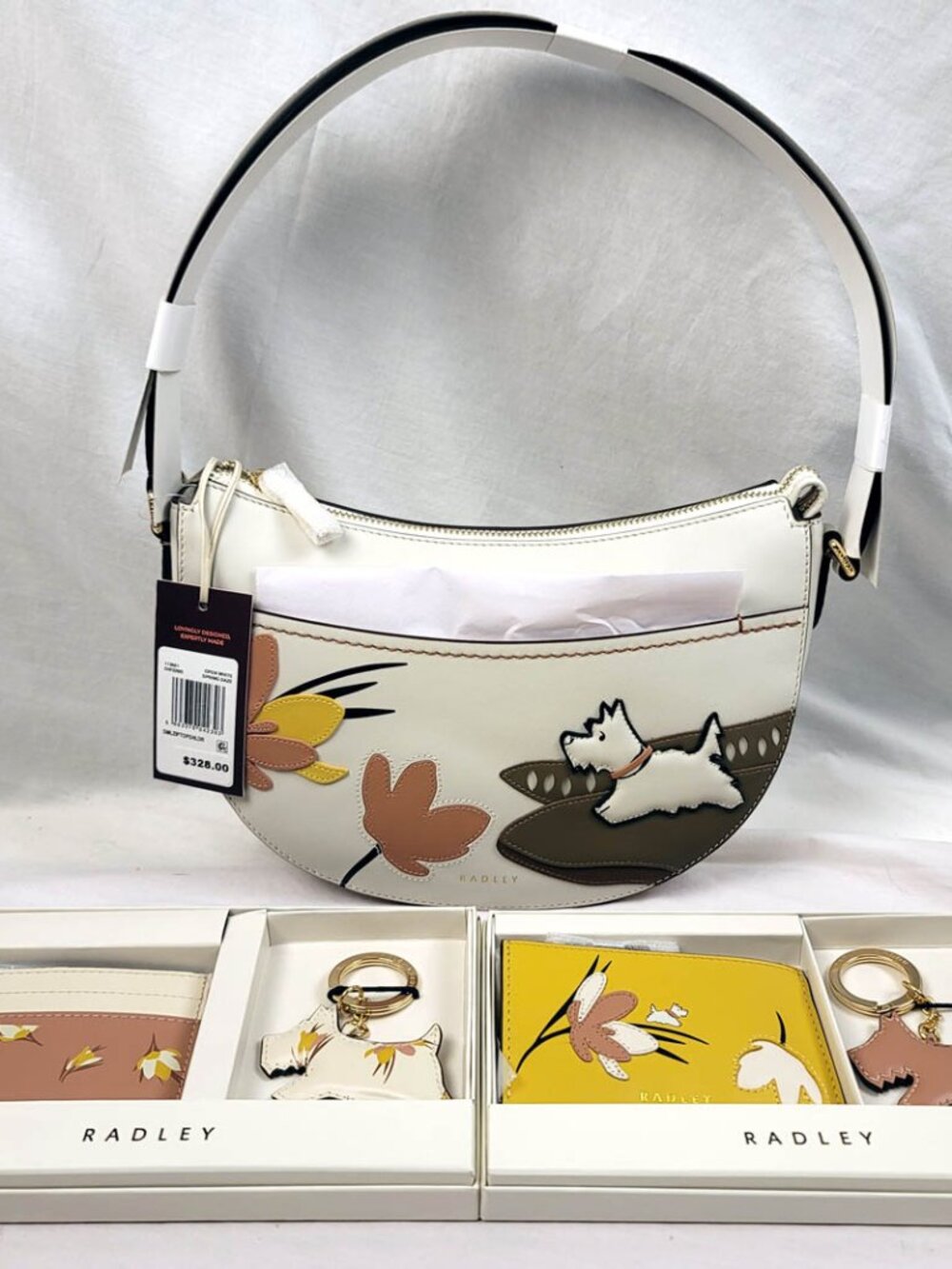 3 pc. NWT RADLEY LONDON SPRING DAZE DAYS LEATHER APPLIQUE PURSE/WALLET/KEYRING